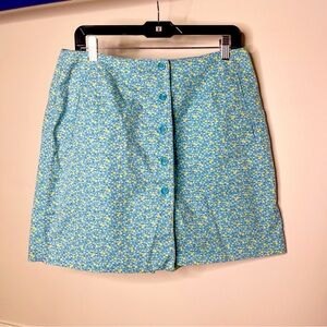 Liz Claiborne Skort Skirt Shorts Lemon‎ Blue Button Front Vintage size 14